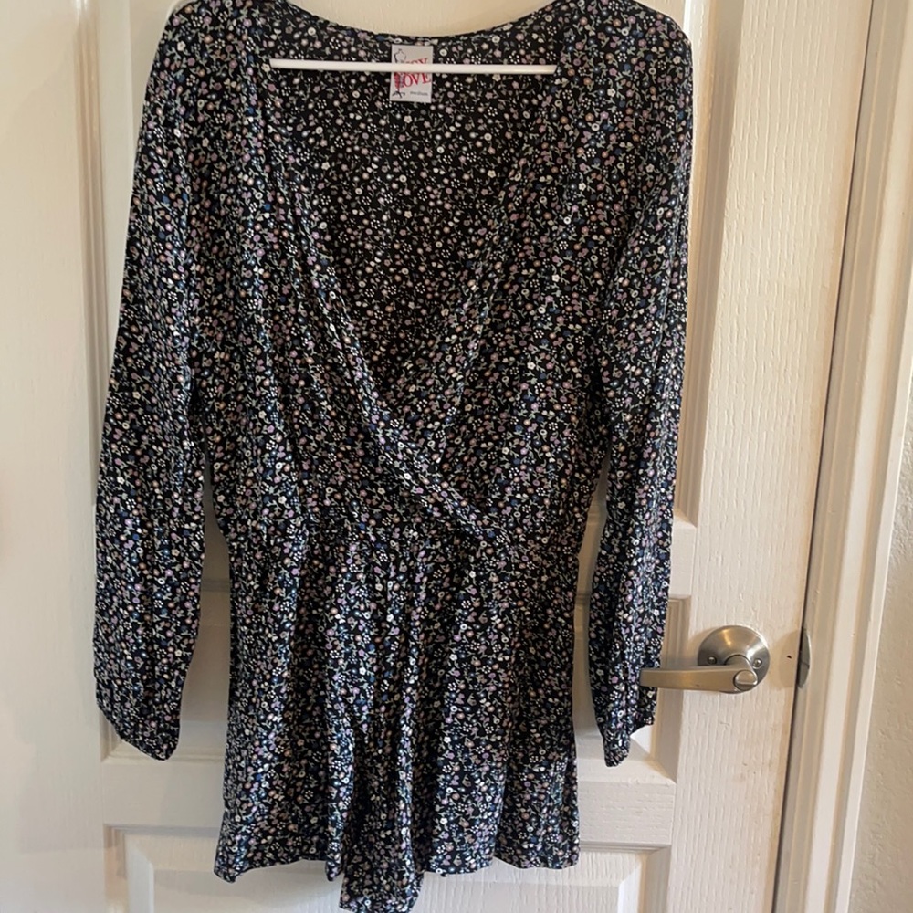 Navy and floral romper.